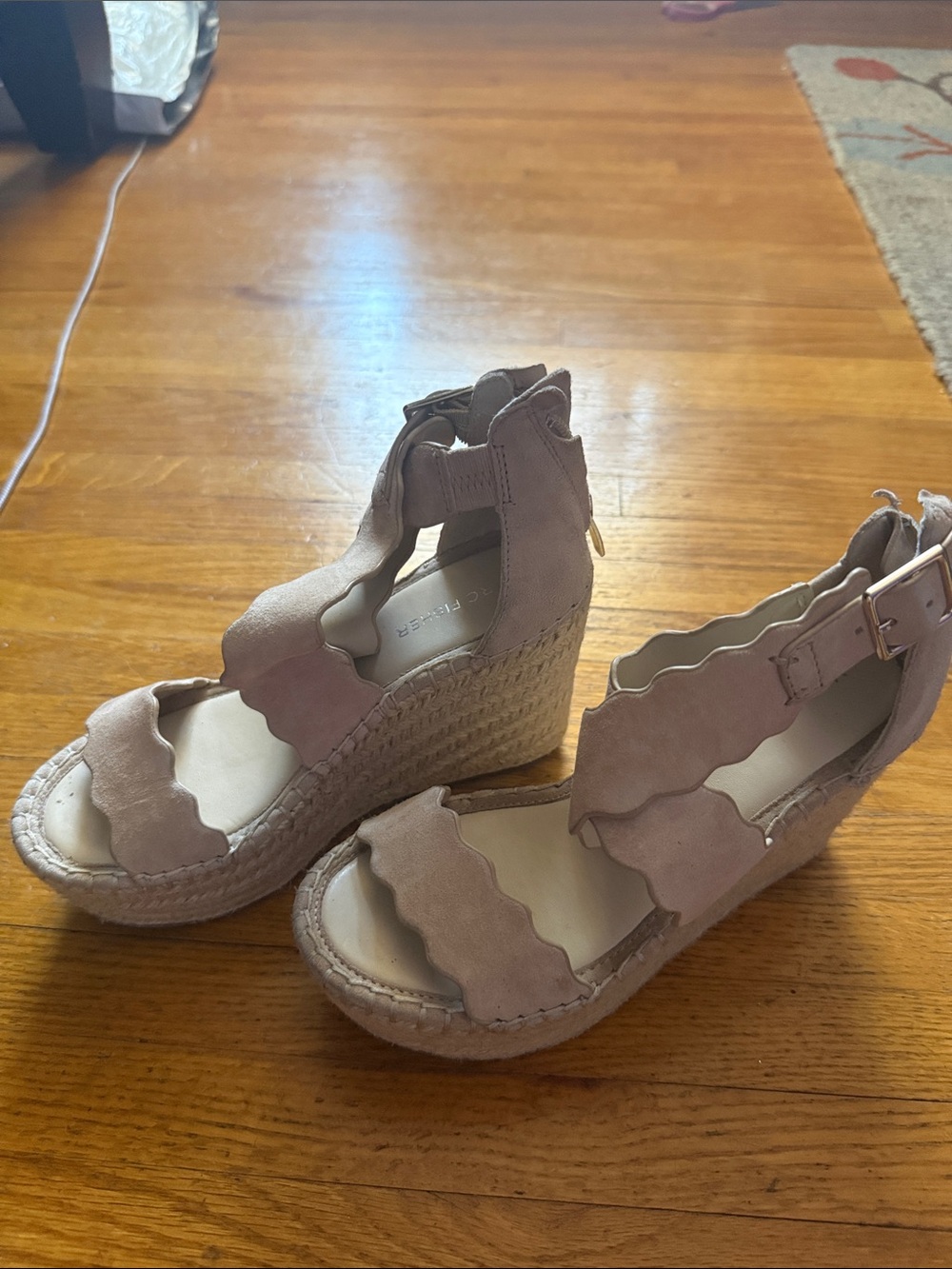 Marc Fisher Scalloped Espadrille Wedge Sandals - Blush Pink